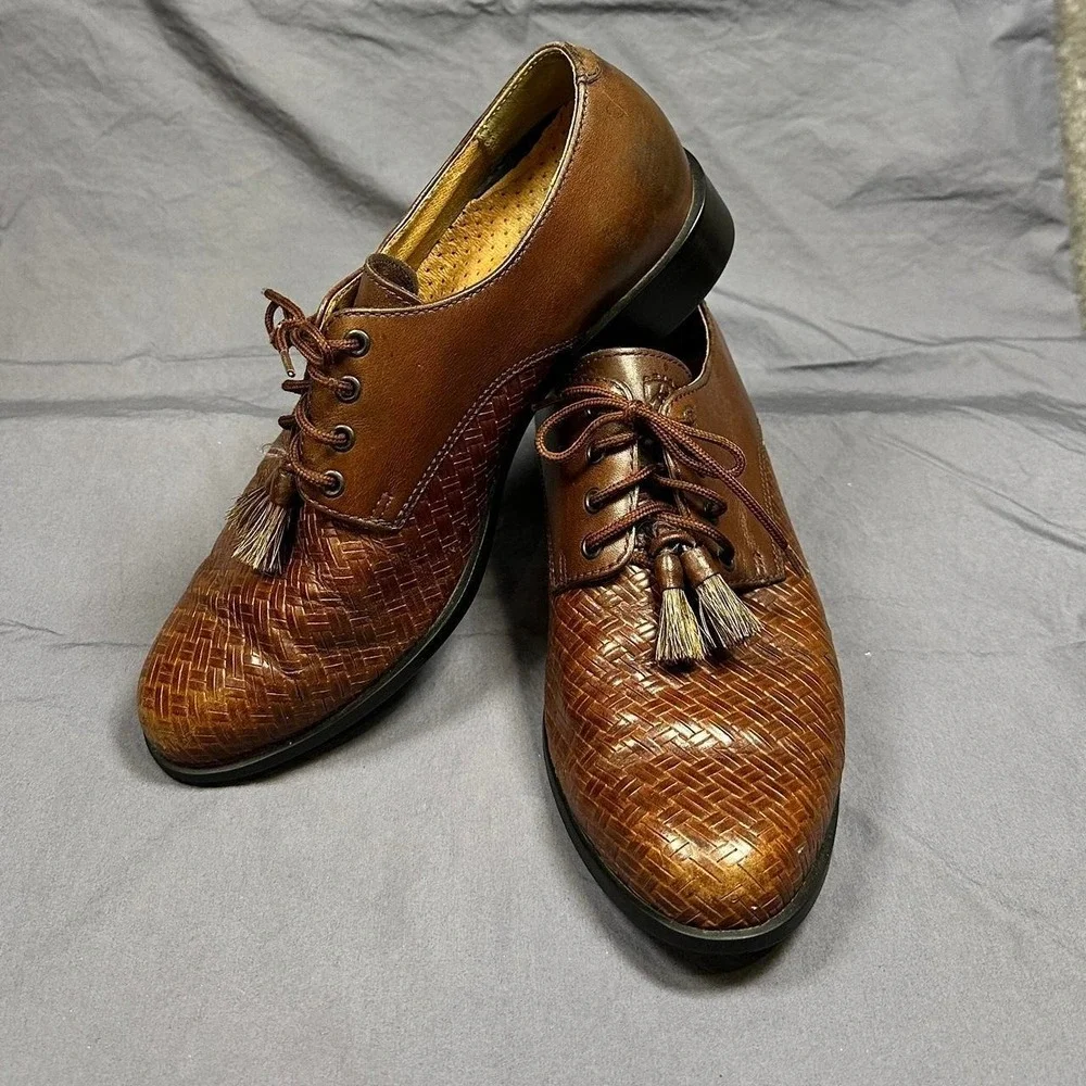 Ariat Brown Woven Leather Oxford Tassel Shoes Women's 7.5B  Western Boho